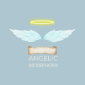 Logo Description: The logo features a pair of angel wings gently unfolding, symbolizing divine guidance and protection. In the center of the wings, there is a glowing orb or halo representing the celestial realm. Below the wings, there is an open scroll with ethereal text or symbols flowing out, signifying messages from the angels. Image: Background Color: Soft pastel blue or celestial white to evoke a sense of serenity and spirituality.